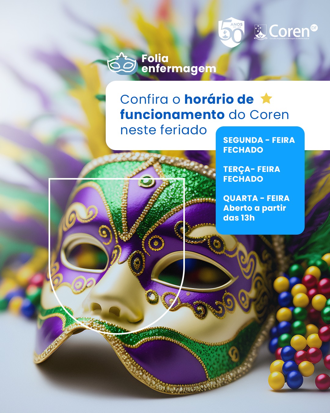 Coren-DF informa sobre funcionamento no feriado de Carnaval