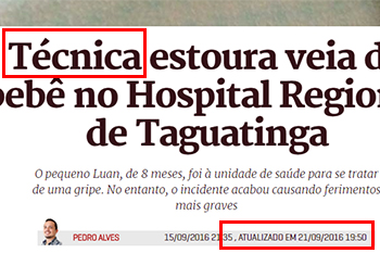 Metrópoles alterou matéria depois que fiscais do Coren-DF estiveram no hospital